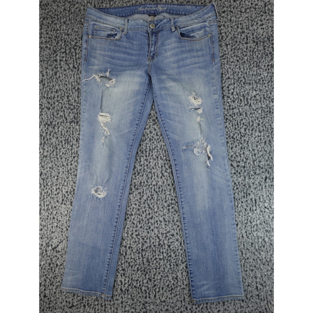 American Eagle Skinny Jeans Womens 14 Light Blue Good Distressed Stretch Denim